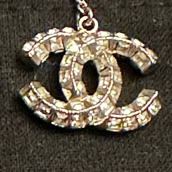 Authentic Chanel Crystal Chain CC Logo Dangle Drop Earrings - Picture 7 of 12